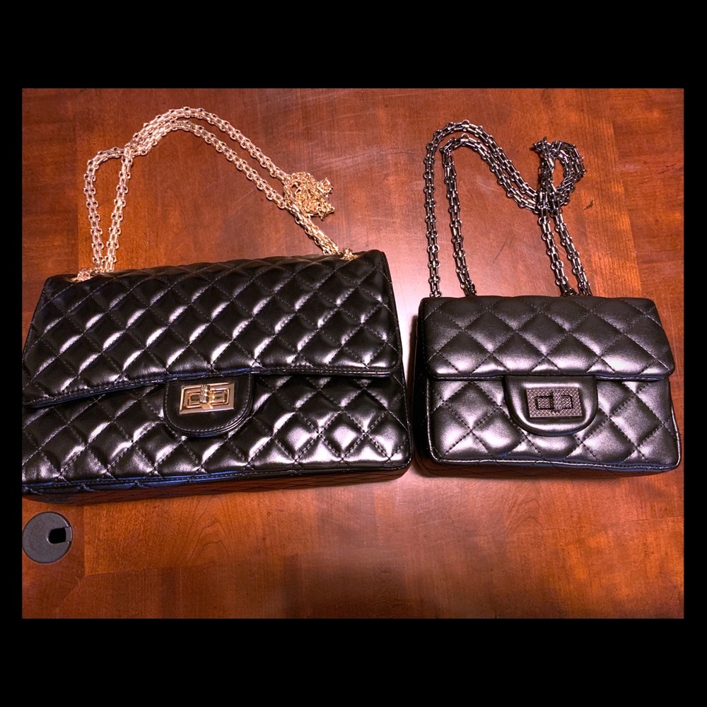 Quilted Fashion Bags. Silver and Black Chain bags.